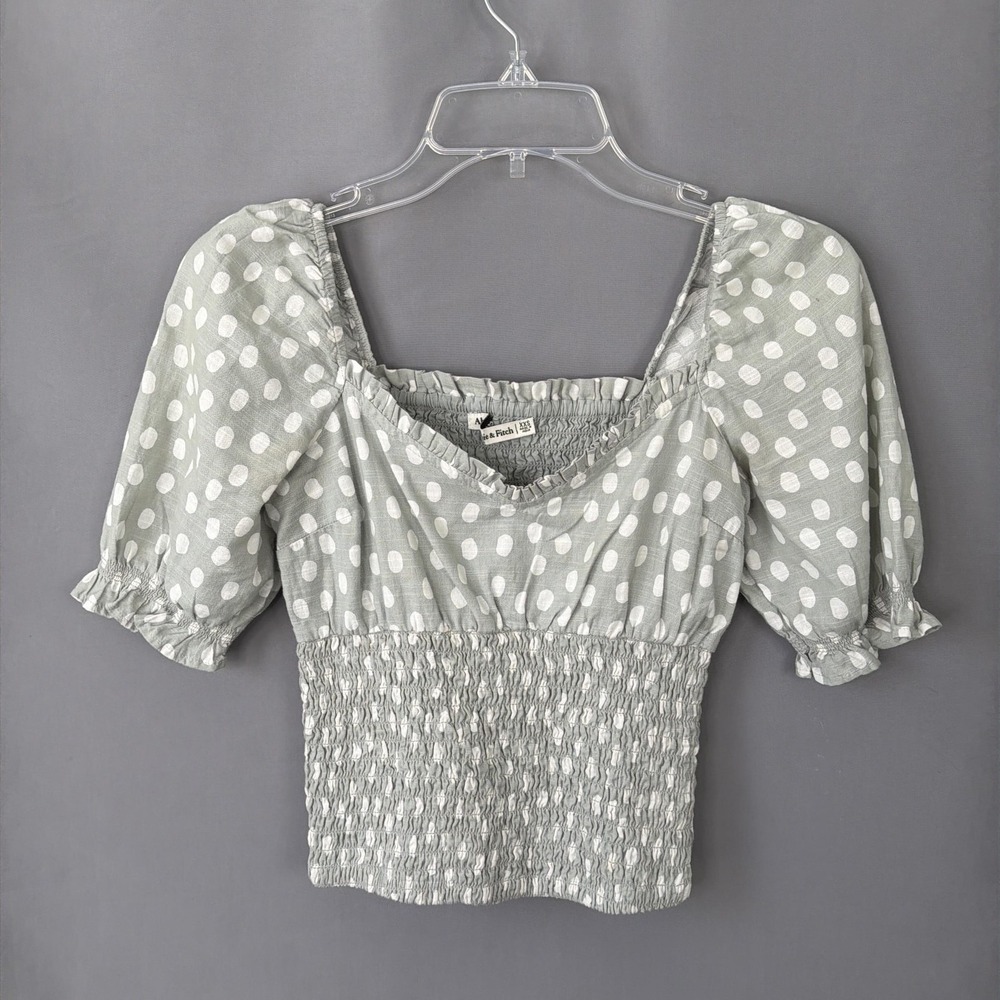 Abercrombie & Fitch Top Y2K Milkmaid Smocked Crop Puff Sleeve Polka Dot XXS